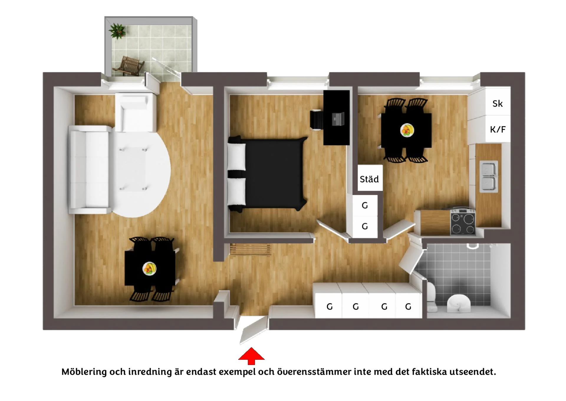 Välplanerad fräsch tvåa högst upp med balkong och stambytt badrum