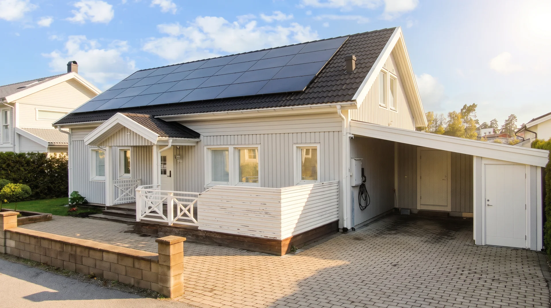 Rymlig familjevilla med uterum, carport och solceller